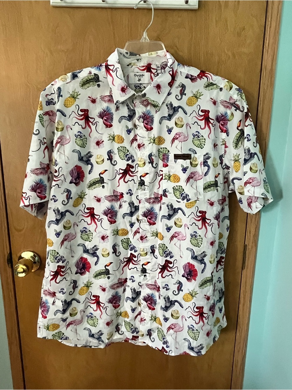 Charlotte Men's WhiteTropical Print Button-Up Shirt Short Sleeve Size XXL NWT